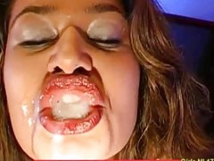 Bukkake whores drool and swallow cum