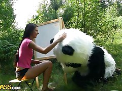 Mr. Panda is outside in the midst of nature and the thin brunette hair sweetheart that's with him wishes to prove him what an artist this babe is. Well, this babe may not be good at painting but this babe surely knows how to make him glad by engulfing his big panda cock. Stay with 'em and have a joy the wilderness of the forest and much greater quantity