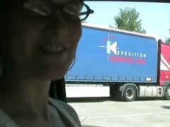 Skirt cutie sucks cock at truck stop