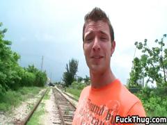 Dark thug sucks white dude for cash part3